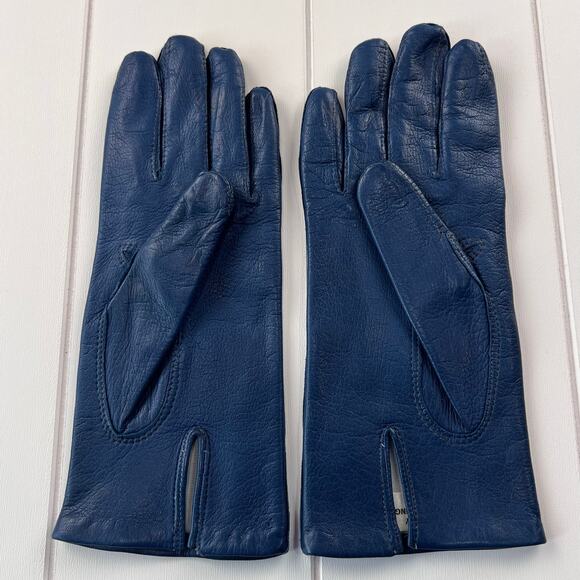 Vintage Italian Navy Blue Leather Gloves Women's size 7.5 WPL 9111 - Picture 2 of 4